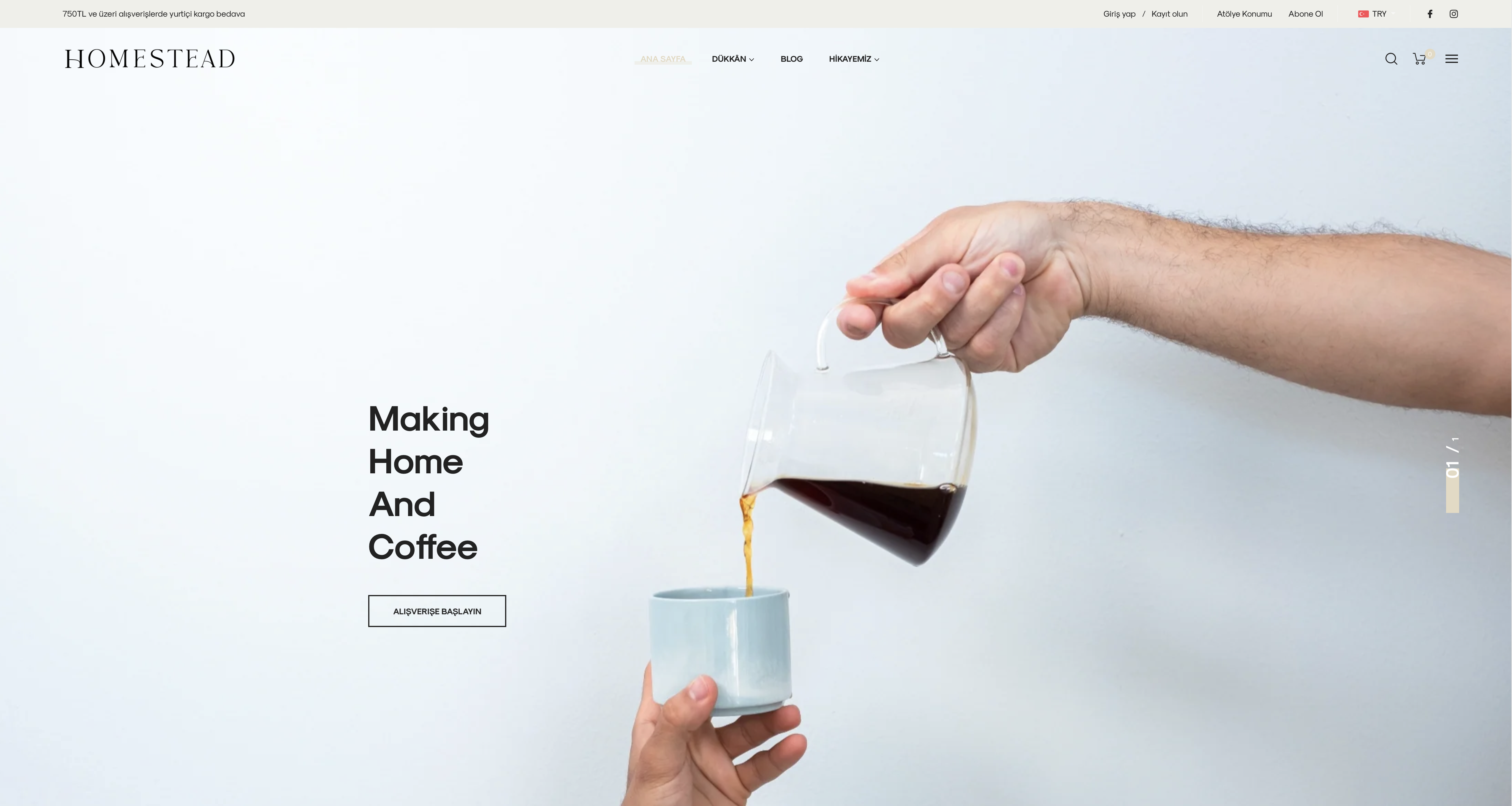 Homestead Coffee website homepage